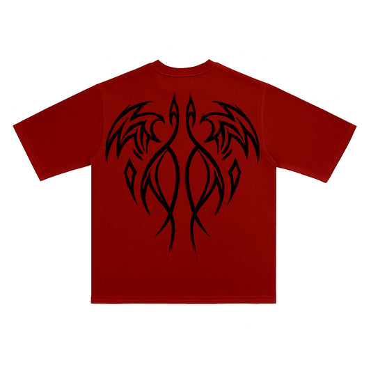 RED SYMMETRY OF SCARS OVERSIZED TEE